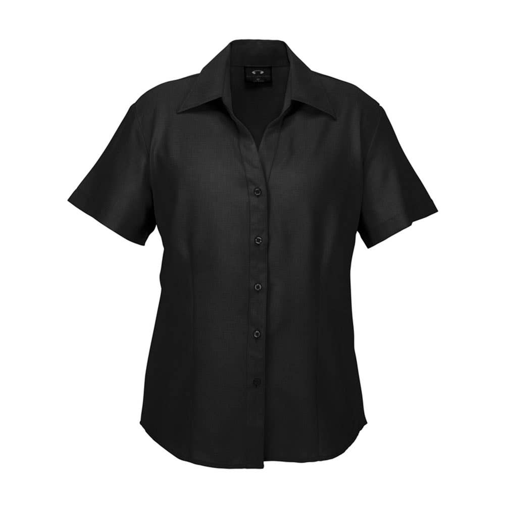 Shirt Womens S/S Poly Oasis Black 10 Biz + BAE Logo 40010690 BAE LB3601-BLK-10