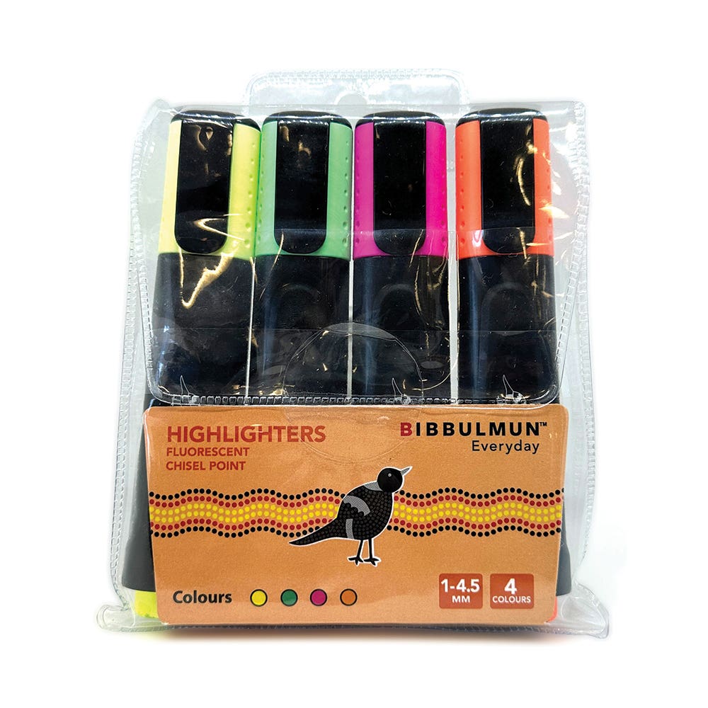 Highlighter Fluro Wallet 4 Assorted Bibbulmun  Fluo-4wt 40044238 Fluo-4wt