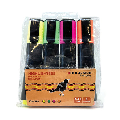 Highlighter Fluro Wallet 4 Assorted Bibbulmun  Fluo-4wt 40044238 Fluo-4wt