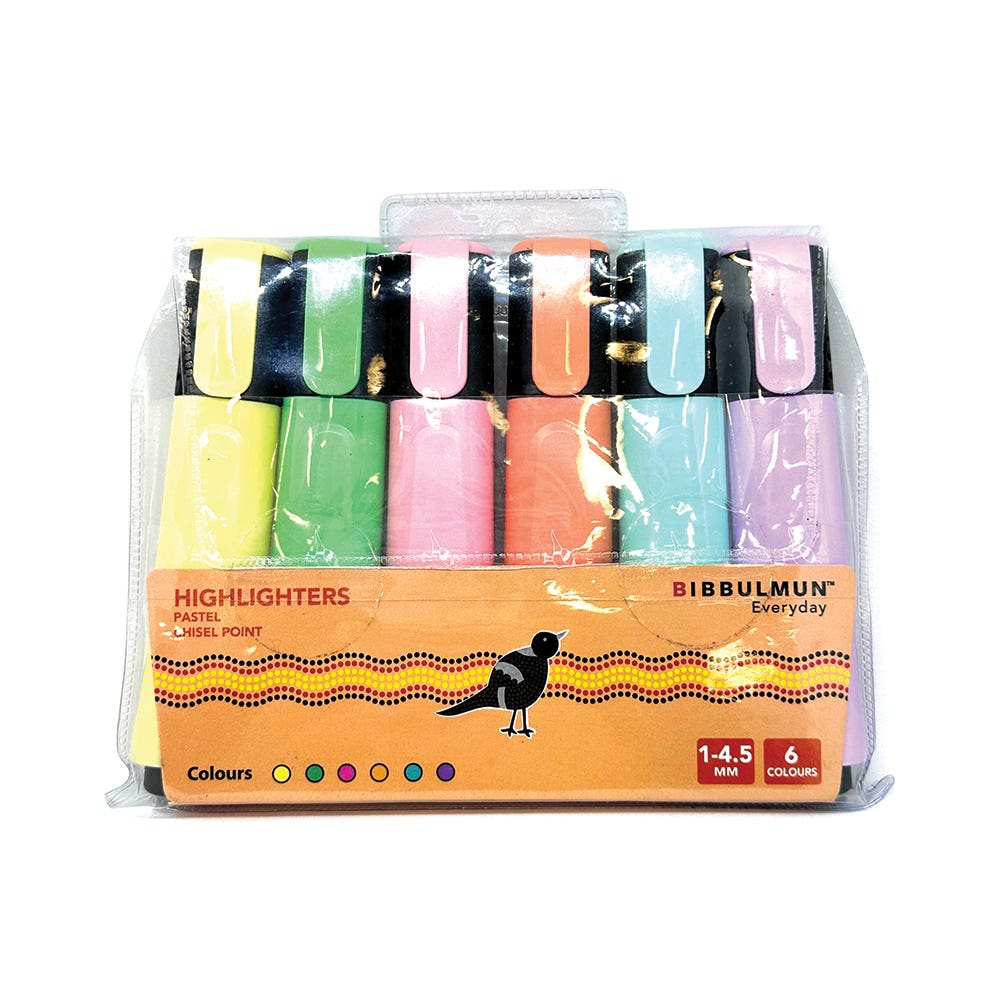 Highlighter Pastel Wallet 6 Assorted Bibbulmun  Pastel-6wt 40044240 Pastel-6wt