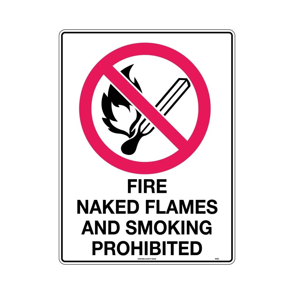 Sign FIRE NAKED FLAME AND SMOKING PROHIBITED 450 X 300mm Metal_444922_405LSM