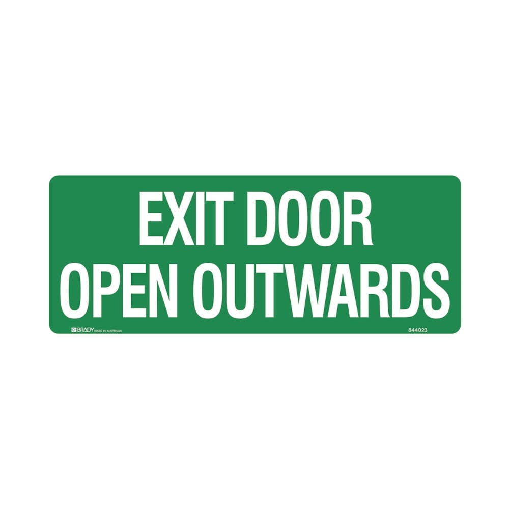 Sticker EXIT DOOR OPEN OUTWARDS 450 X 180mm Luminous Vinyl 406498 836645