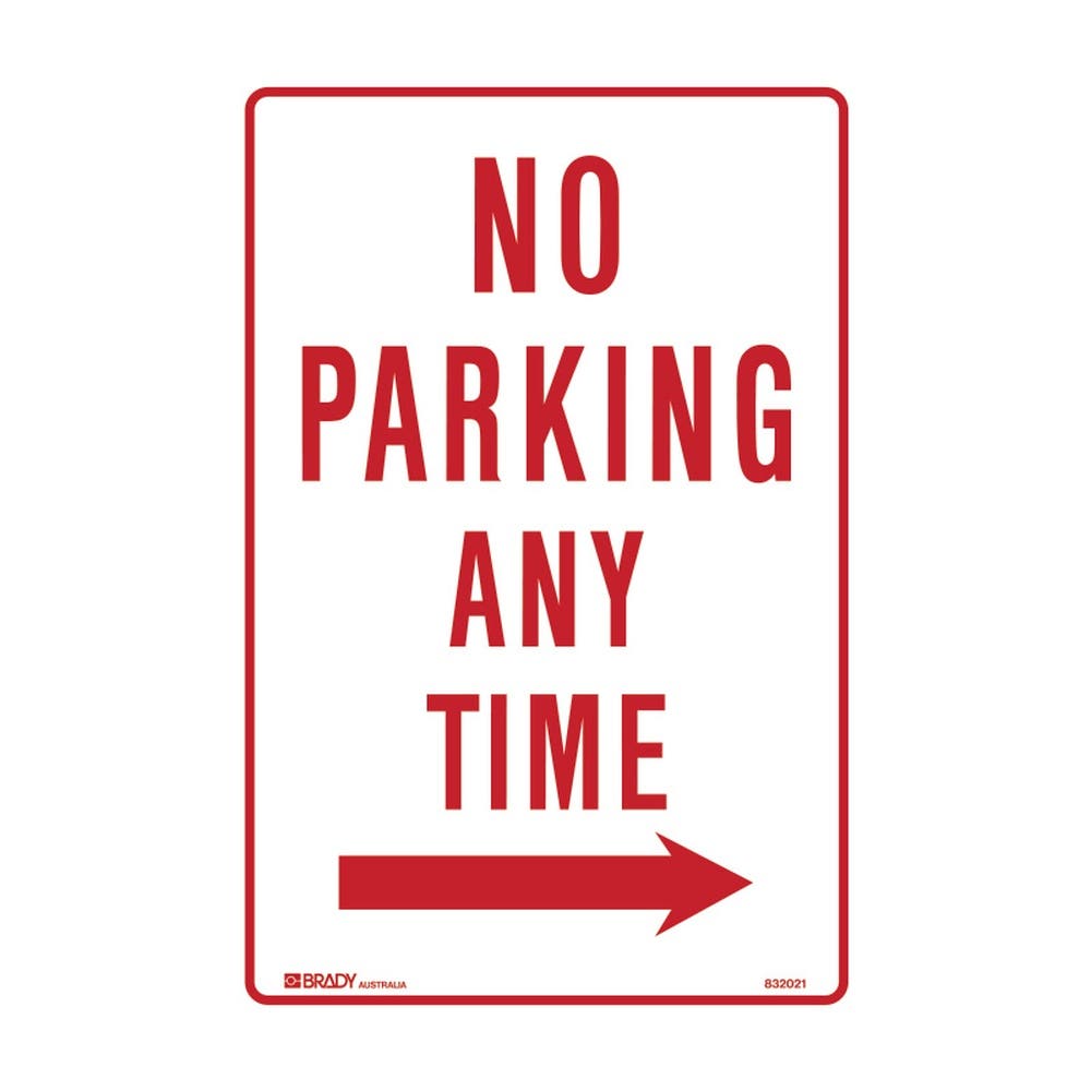 T&P SIGN NO PARKING ANY TIME 300X450 MTL ARR/R RED/WHITE 415195 832021