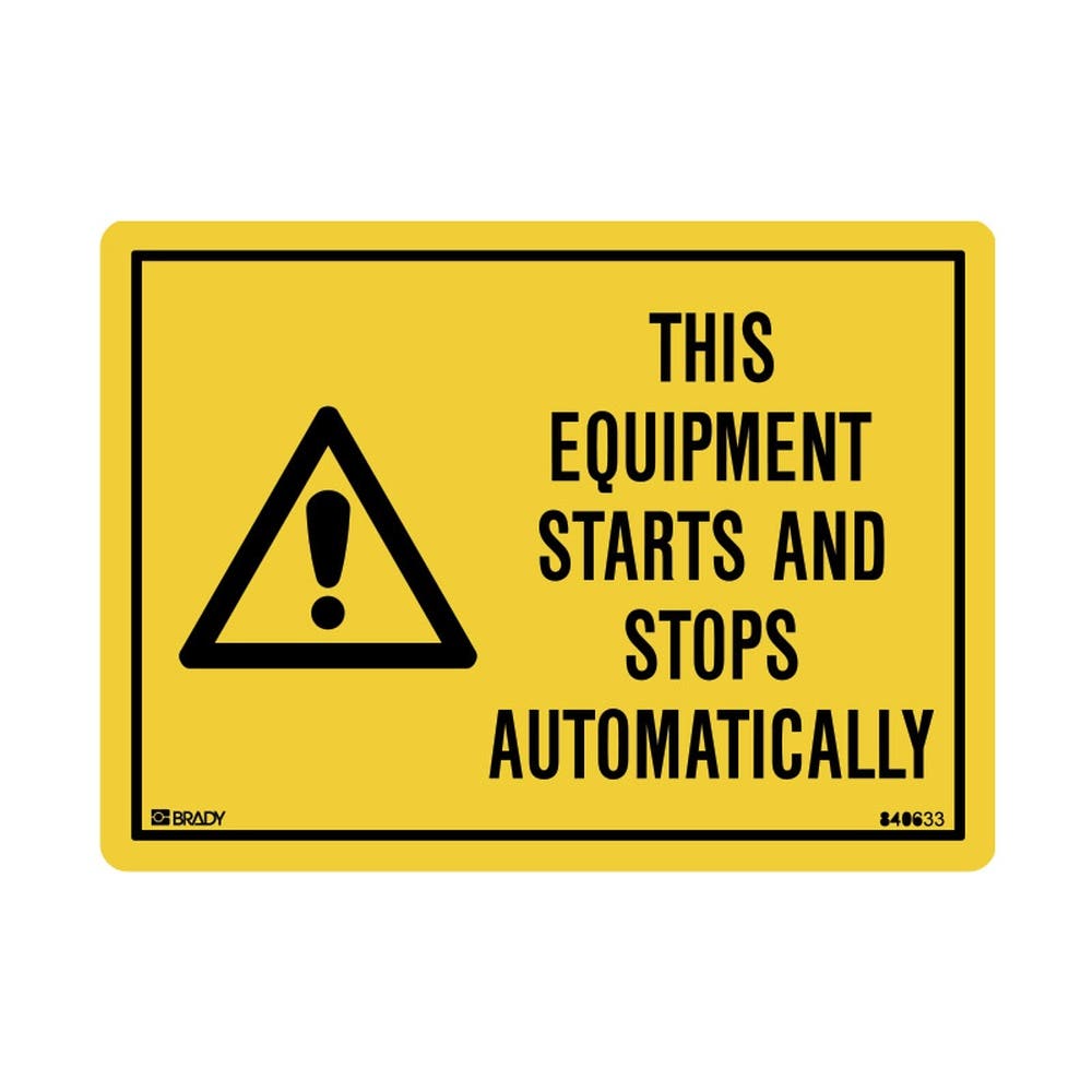 Label Vinyl Sticker This Equipment Starts & Stops Automatically Pk 5 415343 840633