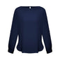 Blouse Womens L/S Poly Boatneck Madison Midnight Blue 10 Biz + BAE Logo 40010820 BAE S828LL-MIDBLU-10