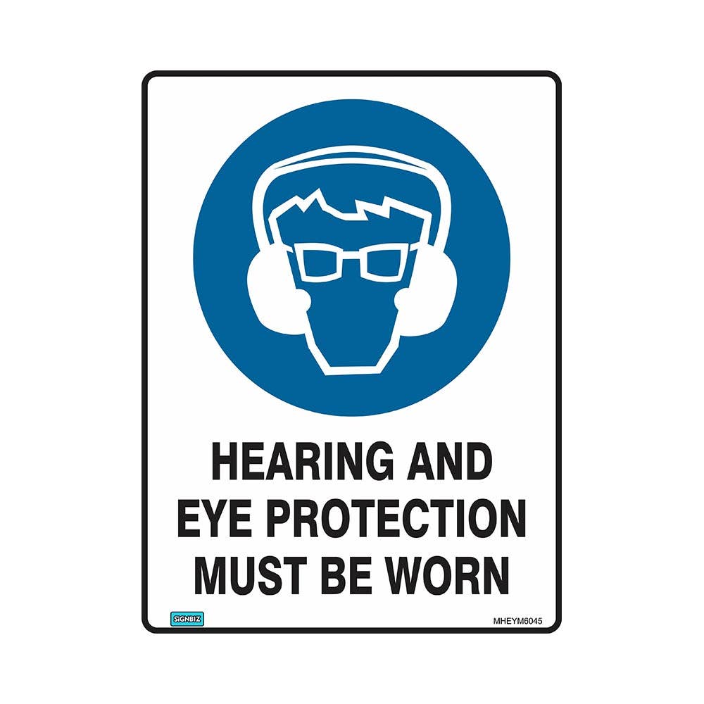 Sign HEARING AND EYE PROTECTION MUST BE WORN 450 X 300 METAL UV_418930_MHEYM4530MUV
