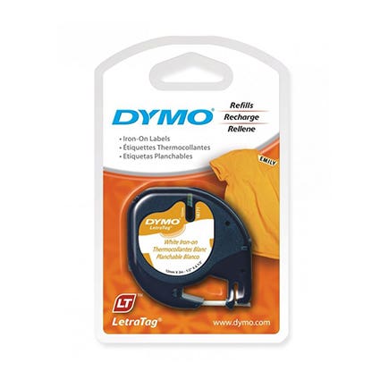 Dymo Label Letratag 12mm X 2M Ironon Black On White 1005403 51901