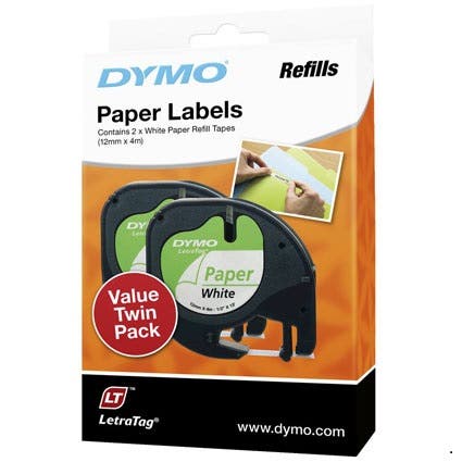 Dymo Tape Letratag Paper 12mm White Twin Pack 22905500 49459