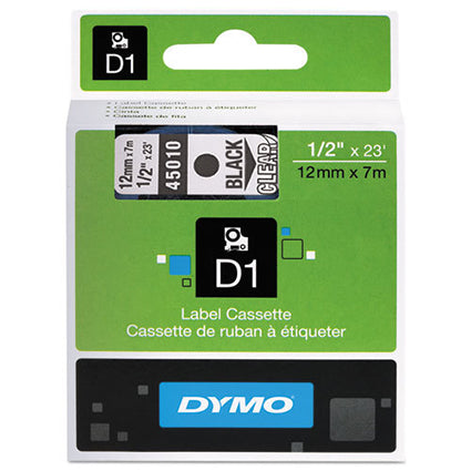 Dymo Labelling Tape D1 12mm X 7M Black On Clear_22559000_23481