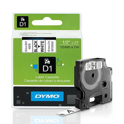 Dymo Labelling Tape D1 12mm X 7M 45013 Black On White 22562000 DYMO45013