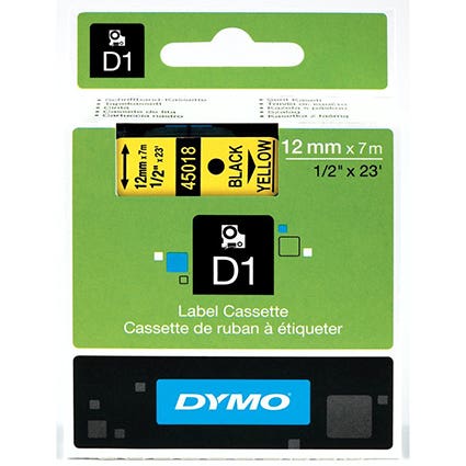 Dymo Labelling Tape D1 12mm X 7M 45018 Black On Yellow 22565000 51851