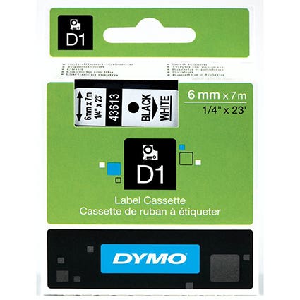 Dymo Labelling Tape D1 6mm X 7M 43613 Black On White 22549900 51855