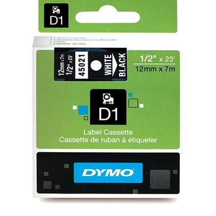 Dymo Labelling Tape D1 12mm X 7M 45021 White On Black 22567000 23483