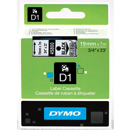 Dymo Labelling Tape D1 19mm X 7m 45800 Black On Clear S0720820_22715100_51854