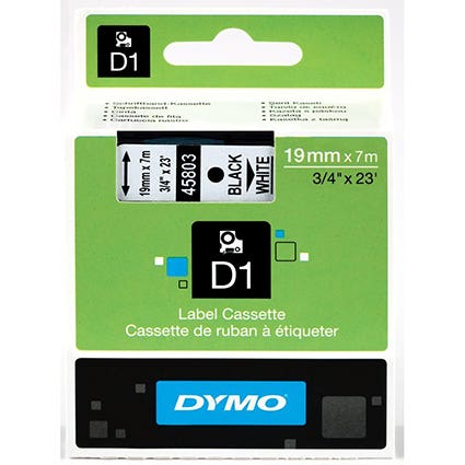 Dymo Labelling Tape D1 19mmx7M 45803 Black On White 22715600 51853