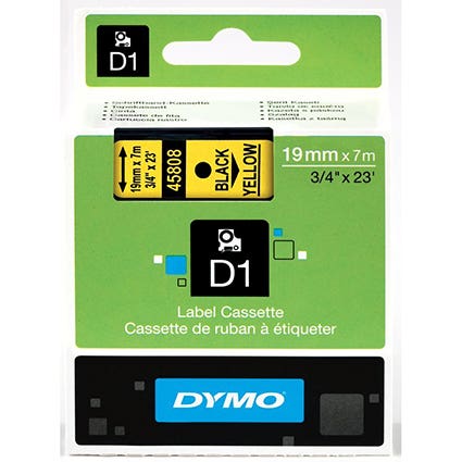 Dymo Labelling Tape D1 19mm X 7m 45808 Black On Yellow S0720880 22716300 18589