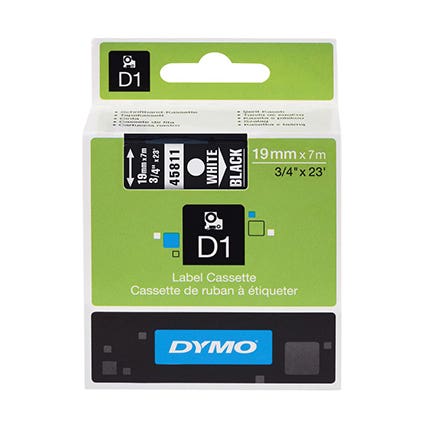 Dymo Labelling Tape D1 19mmx7M 45811 White On Black 22715500 51988