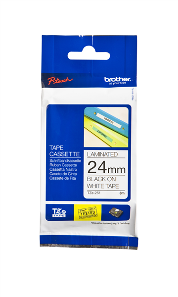 Brother TZE-251 Labelling Tape 24mm X 8m Black On White 22621000 TZE-251