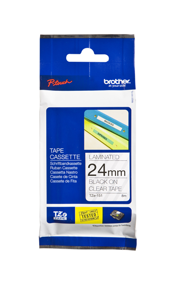 Brother TZE-151 Labelling Tape 24mmx8M Black On Clear_22620000_TZE-151