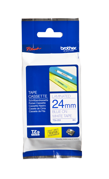 Brother TZE-253 Labelling Tape 24mmx8m Blue On White_22640500_TZE-253