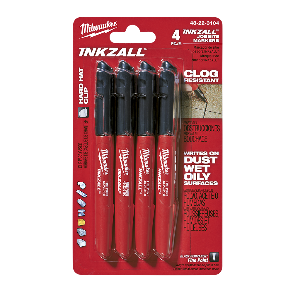 Milwaukee 4 Pack Blck Inkzall Fine Point Marker 48223104 432163 48223104
