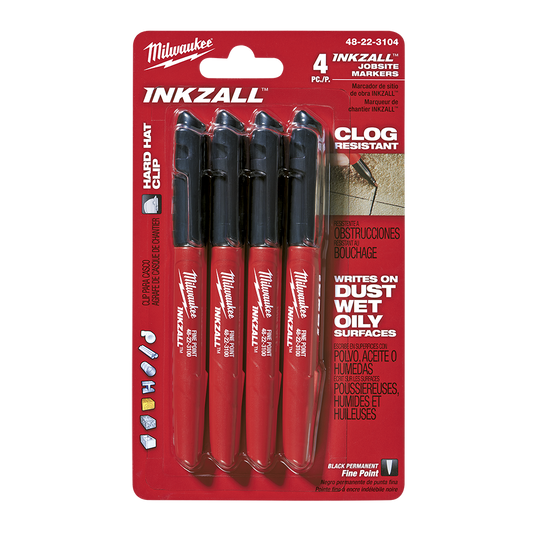 Milwaukee 4 Pack Blck Inkzall Fine Point Marker 48223104 432163 48223104