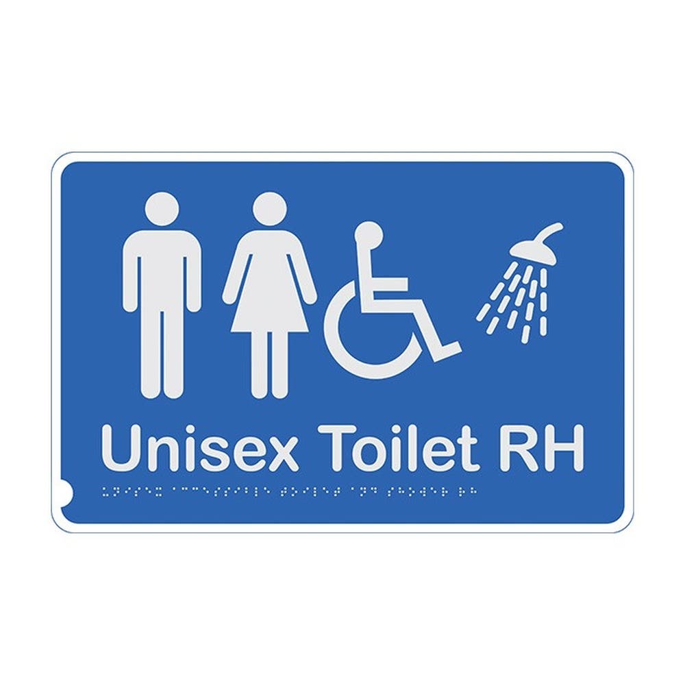 Sign Braille UNISEX DISABLED TOILET RH + SHOWER 300 X 190mm Aluminium Brady 441566 877466