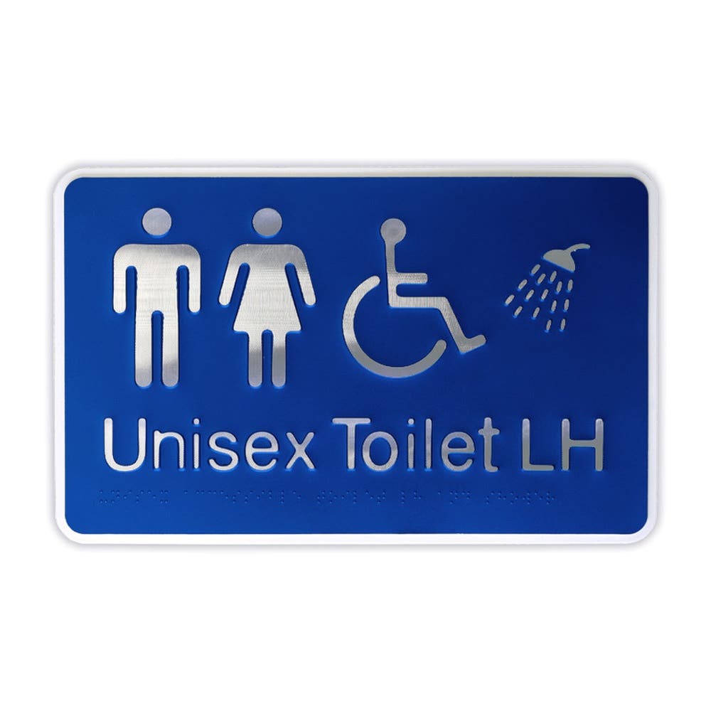 Sign Braille UNISEX DISABLED TOILET LH + SHOWER 300 X 190mm Aluminium Brady 441567 877465