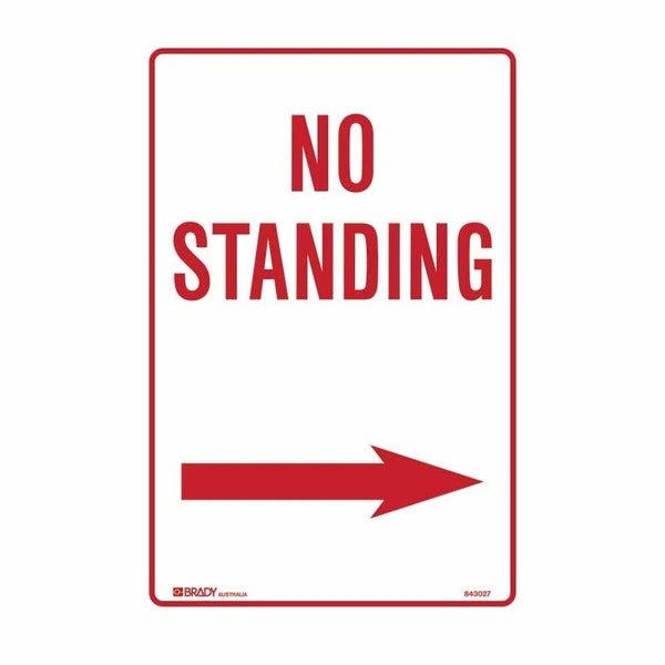 Sign NO STANDING + Arrow Right 300 X 450mm Red On White Metal – ATOM