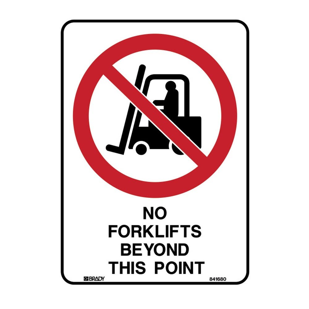 Sign NO FORKLIFTS BEYOND THIS POINT 600x450mm Poly White Red Black 444411 833882