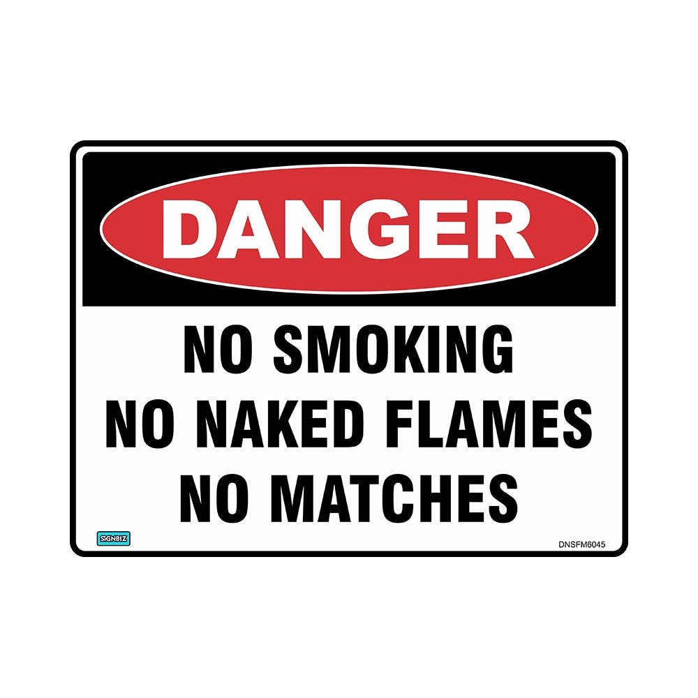 Sign DANGER NO SMOKING NO NAKED FLAMES NO MATCHES 450 X 300mm Metal_454331_DNSFM4530M