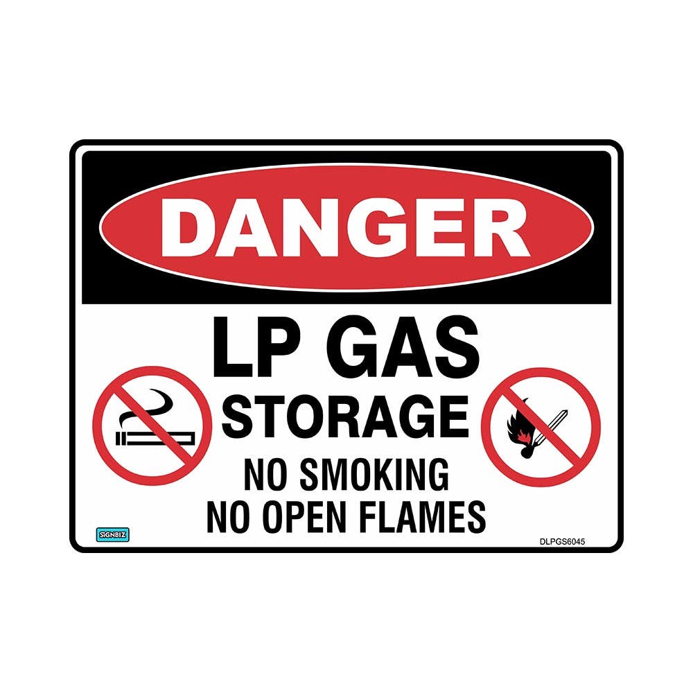 Sign 'DANGER LP GAS STORAGE NO SMOKING NO OPEN FLAMES' 300X220mm Metal_458885_DLPGS3022M