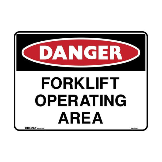 Sign DANGER FORKLIFT OPERATING AREA 300 X 225mm Poly 460949 841658