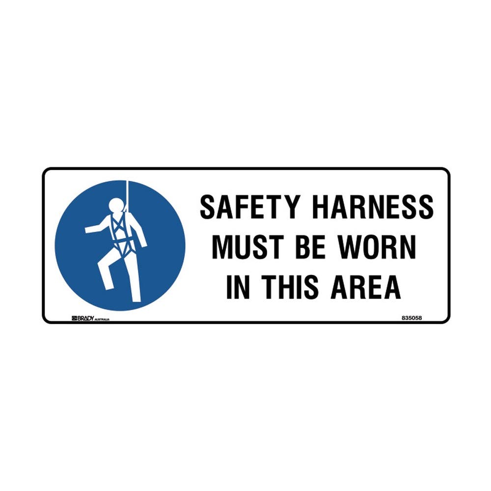 Sign Safety Harness Must Be Worn In This Area Self Adhesive Vinyl 125x300mm 469423 840256