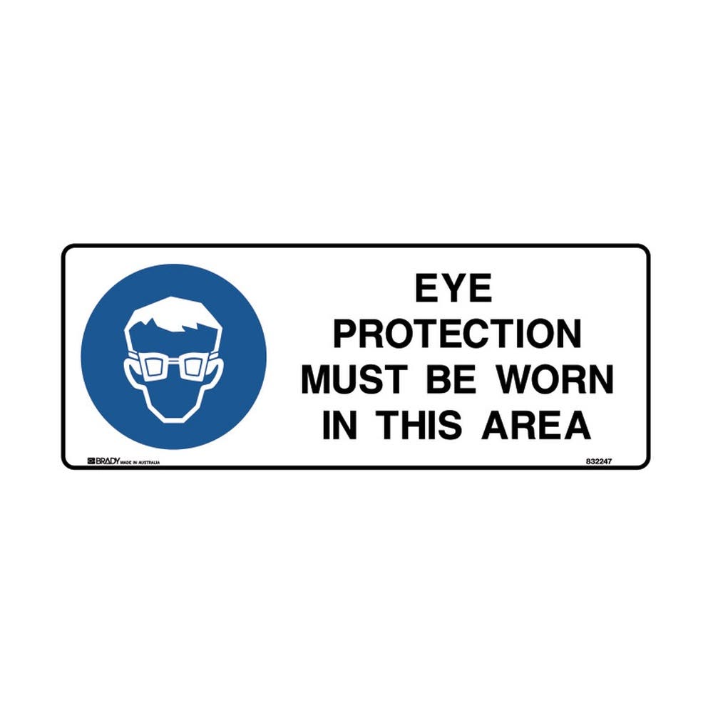 Eye Protection Must Be Worn In The Area Poly 180mm X 450mm White/Blue/black 470497 835051
