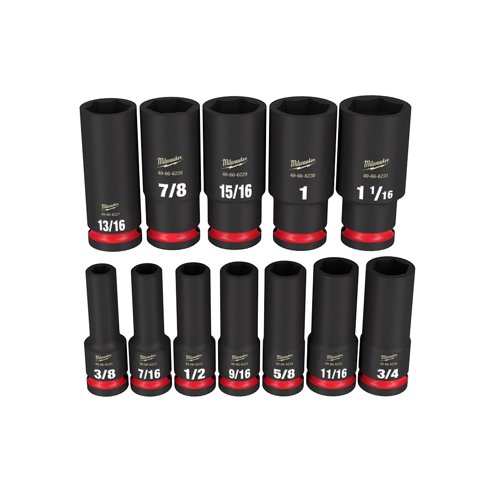 SHOCKWAVE 1/2'' Drive 12PC AF Deep 6 Point Impact Socket Set 47500989 49667011