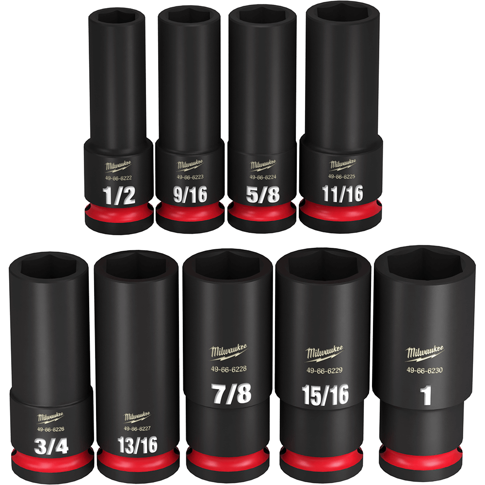 SHOCKWAVE 1/2'' Drive 9PC AF Deep 6 Point Impact Socket Rail Set 47501062 49667022