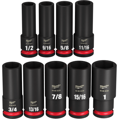 SHOCKWAVE 1/2'' Drive 9PC AF Deep 6 Point Impact Socket Rail Set 47501062 49667022