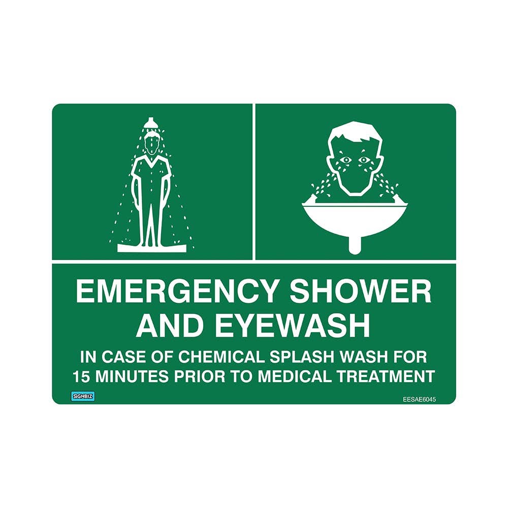 Sign EMERGENCY SHOWER AND EYE WASH 300 X 225mm Aluminium_486775_EESAE3022AL