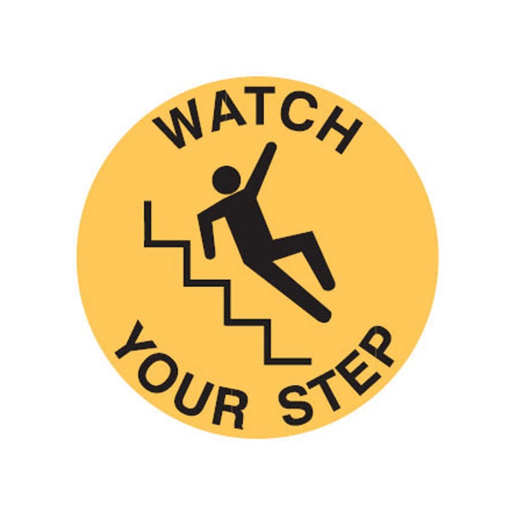 Sign Floor Watch Your Step Black On Yellow 440mm Self Adhesive Vinyl 488106 842091