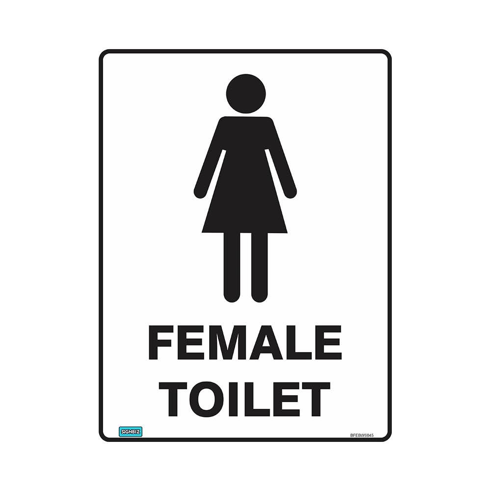 Sign FEMALE TOILET 300 X 225mm Metal Black On White_493883_BFEBW3022M