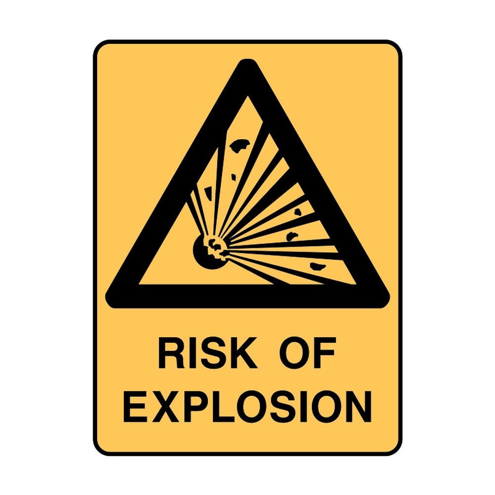 Sign WARNING RISK OF EXPLOSION 300 X 450mm Metal 499161 832099