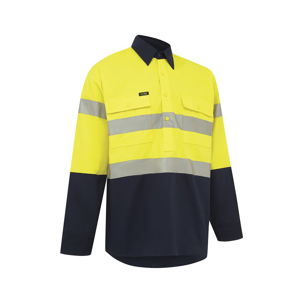 Shirt L/S Cotton Drill 190gsm C/F Tape Hi-Vis Yellow/Navy Small 2005 Workit_60016056_2005YNS