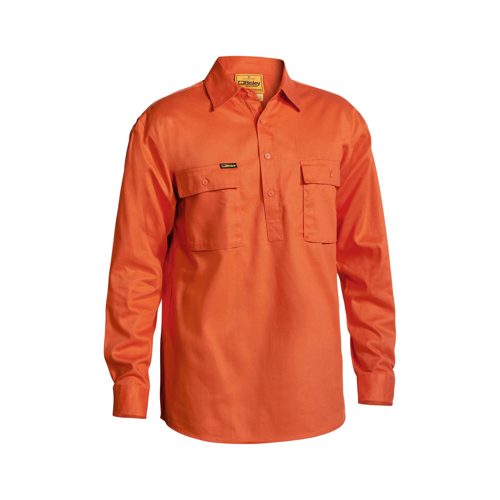 Shirt L/S Cotton Drill 190gsm Cargo Closed Front Orange XL Bisley_90018136_BSC6433_BVEOXL