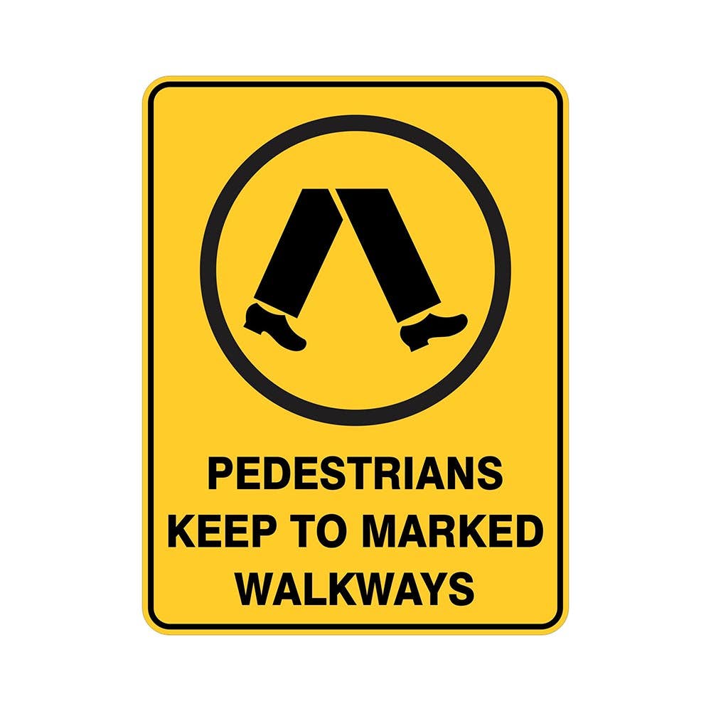 Sign Pedestrians Keep To Marked Walkways 450x300mm Poly_502394_WPKMW4530P