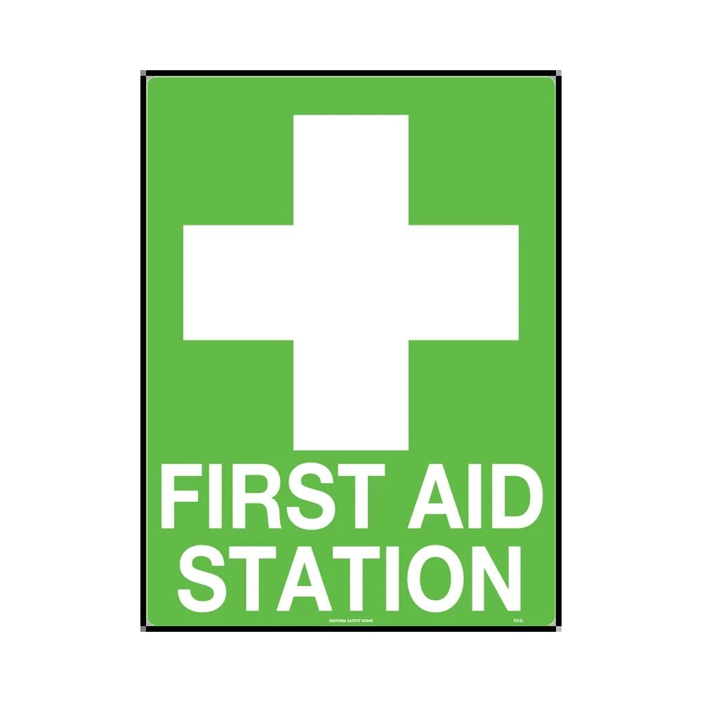 Sign FIRST AID STATION + Cross Pictogram 450 x 300mm Metal_311471_502LSM