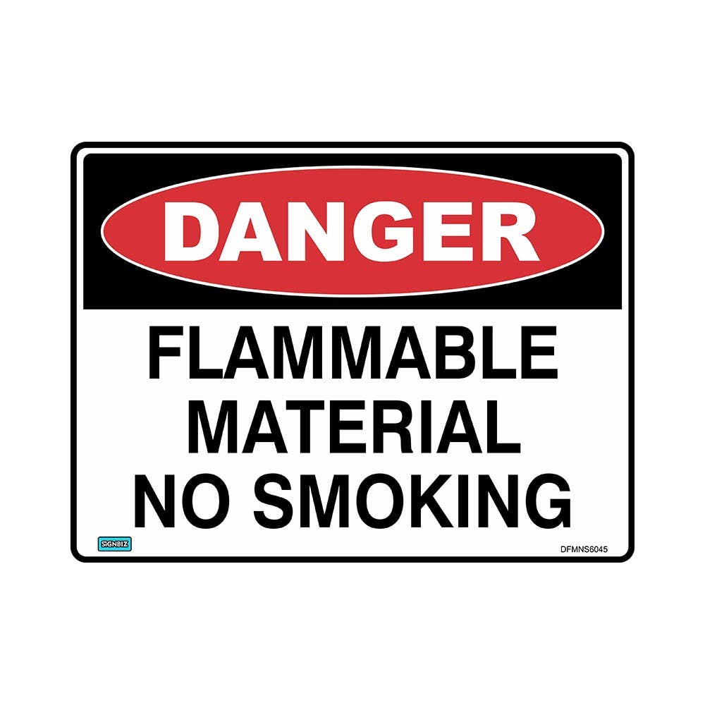 Sign DANGER FLAMMABLE MATERIAL NO SMOKING 300x225 Metal_507868_DFMNS3022M
