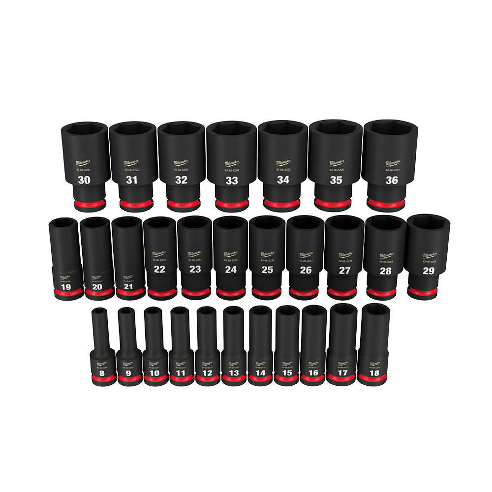 Socket Set 1/2'' Dr. 29PC Metric Deep 6 Point Impact Shockwave 508300 49667015