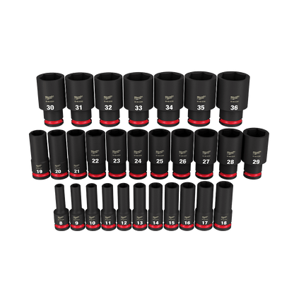 Socket Set 1/2'' Dr. 29PC Metric Deep 6 Point Impact Shockwave 508300 49667015