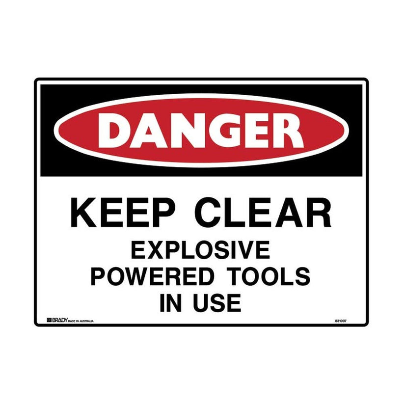 Sign Keep Clear Explosive Powered Tools In Use METAL H450mm X W600mm – ATOM